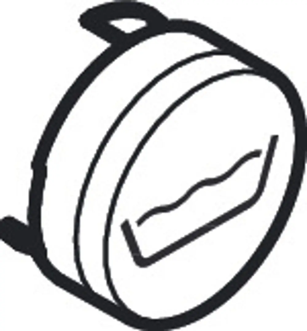 Rundes Druckknopf-Symbol in Weiß, dargestellt mit einer Wellenlinie, für die Verwendung in Produkten von Hansgrohe.